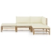 Set de muebles de jardín 4 piezas bambú y cojines blanco crema
