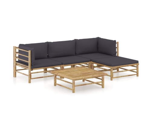 Set de muebles de jardín 5 piezas bambú con cojines gris oscuro