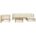 Set de muebles de jardín 6 piezas bambú y cojines blanco crema
