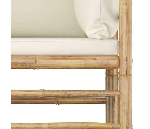 Set de muebles de jardín 6 piezas bambú y cojines blanco crema