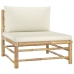 Set de muebles de jardín 6 piezas bambú y cojines blanco crema