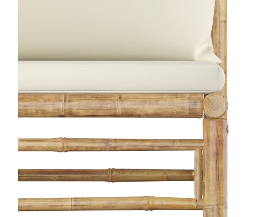 Set de muebles de jardín 6 piezas bambú y cojines blanco crema