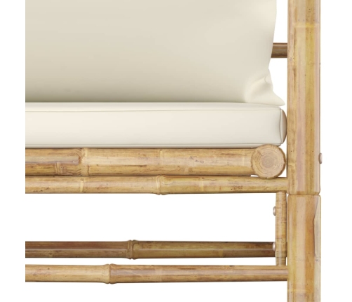 Set de muebles de jardín 6 piezas bambú y cojines blanco crema