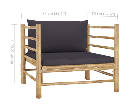 Set de muebles de jardín 6 piezas bambú con cojines gris oscuro