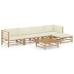 Set de muebles de jardín 6 piezas bambú y cojines blanco crema