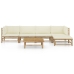 Set de muebles de jardín 6 piezas bambú y cojines blanco crema