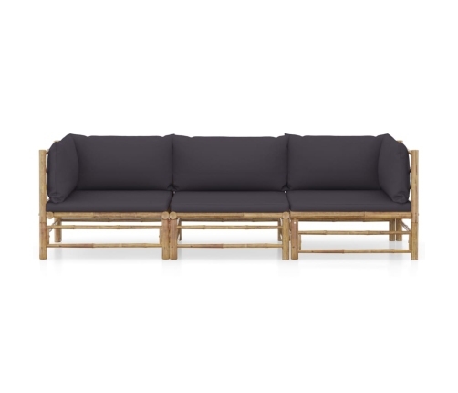 Set de muebles de jardín 3 piezas bambú y cojines gris oscuro