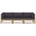 Set de muebles de jardín 3 piezas bambú y cojines gris oscuro