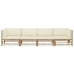 Set de muebles de jardín 4 piezas bambú y cojines blanco crema