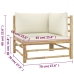 Set de muebles de jardín 4 piezas bambú y cojines blanco crema