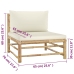 Set de muebles de jardín 4 piezas bambú y cojines blanco crema