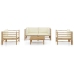 Set de muebles de jardín 5 piezas bambú y cojines blanco crema
