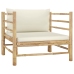 Set de muebles de jardín 5 piezas bambú y cojines blanco crema