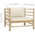 Set de muebles de jardín 5 piezas bambú y cojines blanco crema