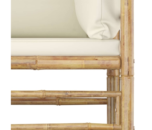 Set de muebles de jardín 9 piezas bambú y cojines blanco crema
