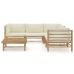 Set de muebles de jardín 6 piezas bambú y cojines blanco crema