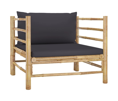 Set de muebles de jardín 8 piezas bambú con cojines gris oscuro