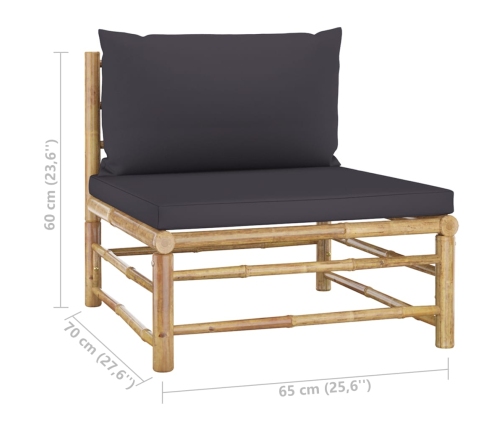 Set de muebles de jardín 8 piezas bambú con cojines gris oscuro
