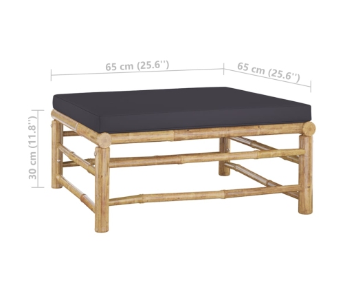 Set de muebles de jardín 8 piezas bambú con cojines gris oscuro