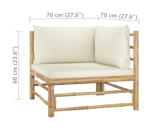 Set de muebles de jardín 8 piezas bambú y cojines blanco crema
