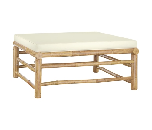 Set de muebles de jardín 8 piezas bambú y cojines blanco crema