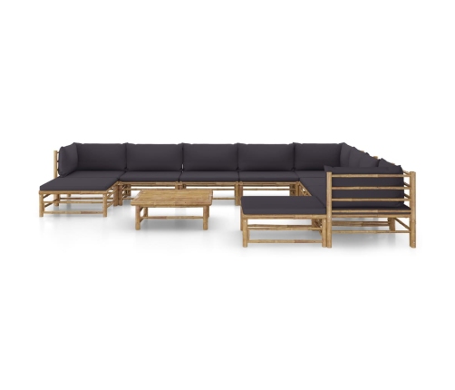 Set de muebles de jardín 11 pzas bambú con cojines gris oscuro