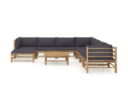 Set de muebles de jardín 9 piezas bambú con cojines gris oscuro