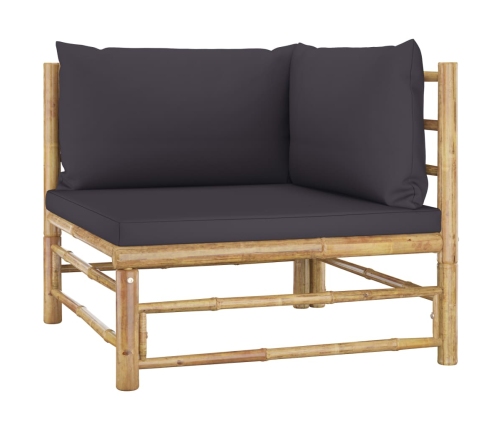 Set de muebles de jardín 9 piezas bambú con cojines gris oscuro