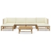 Set de muebles de jardín 7 piezas bambú y cojines blanco crema