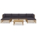 Set de muebles de jardín 7 piezas bambú con cojines gris oscuro