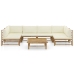 Set de muebles de jardín 7 piezas bambú y cojines blanco crema