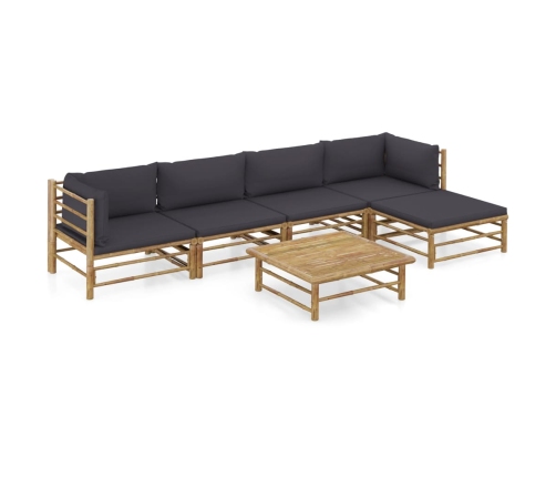 Set de muebles de jardín 6 piezas bambú con cojines gris oscuro