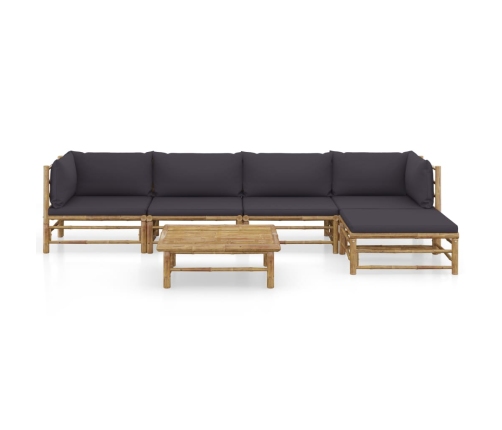 Set de muebles de jardín 6 piezas bambú con cojines gris oscuro