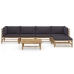Set de muebles de jardín 6 piezas bambú con cojines gris oscuro