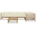 Set de muebles de jardín 6 piezas bambú y cojines blanco crema