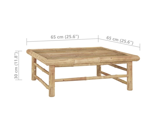 Set de muebles de jardín 6 piezas bambú y cojines blanco crema