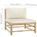 Set de muebles de jardín 6 piezas bambú y cojines blanco crema