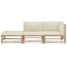 Set de muebles de jardín 3 piezas bambú y cojines blanco crema