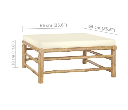 Set de muebles de jardín 3 piezas bambú y cojines blanco crema