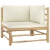 Set de muebles de jardín 3 piezas bambú y cojines blanco crema
