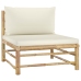 Set de muebles de jardín 3 piezas bambú y cojines blanco crema