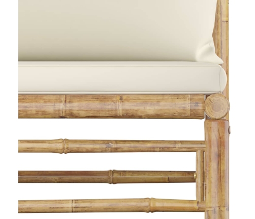 Set de muebles de jardín 3 piezas bambú y cojines blanco crema