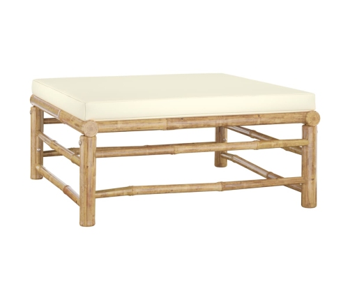 Set de muebles de jardín 3 piezas bambú y cojines blanco crema