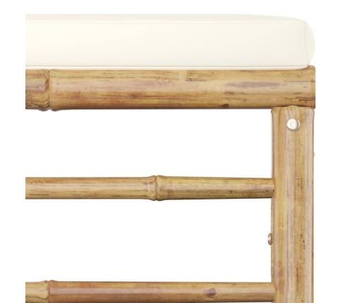 Set de muebles de jardín 3 piezas bambú y cojines blanco crema