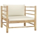 Set de muebles de jardín 7 piezas bambú y cojines blanco crema