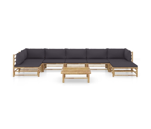 Set de muebles de jardín 8 piezas bambú con cojines gris oscuro