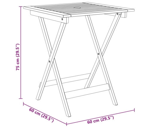 Comedor de jardín plegable 3 piezas madera maciza de acacia