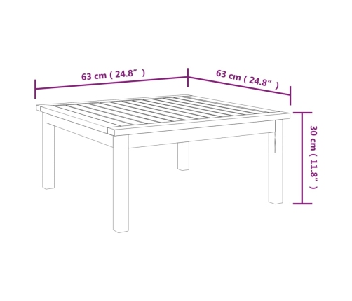 Mesita de jardín de madera maciza de acacia 63x63x30 cm