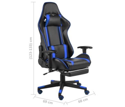 Silla gaming giratoria con reposapiés PVC azul