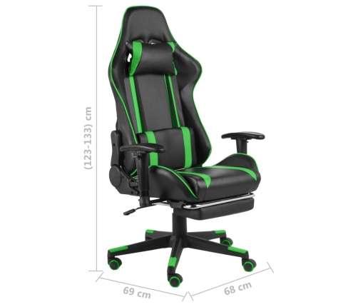 Silla gaming giratoria con reposapiés PVC verde